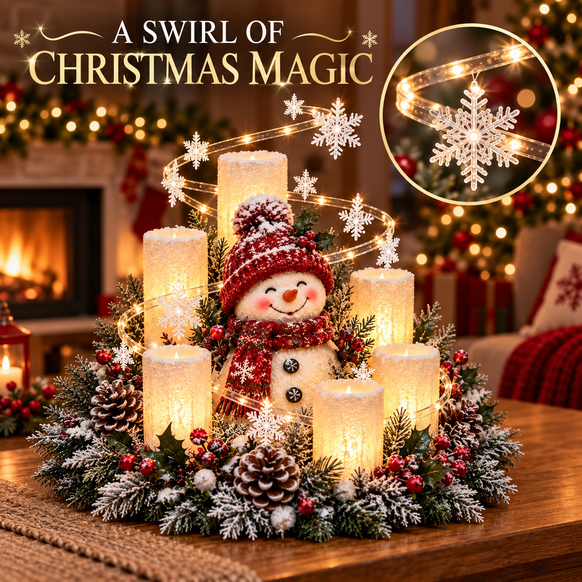 🎄 Leuchtendes Weihnachts-Tischarrangement mit warmer flammenloser Kerzenbeleuchtung ✨🕯️