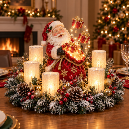🎄 Leuchtendes Weihnachts-Tischarrangement mit warmer flammenloser Kerzenbeleuchtung ✨🕯️