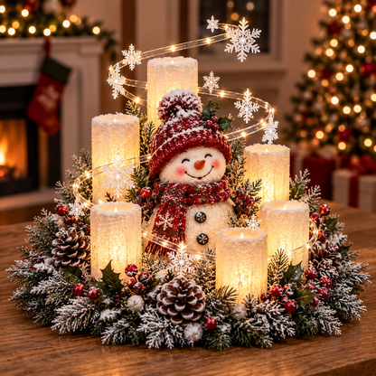 🎄 Leuchtendes Weihnachts-Tischarrangement mit warmer flammenloser Kerzenbeleuchtung ✨🕯️