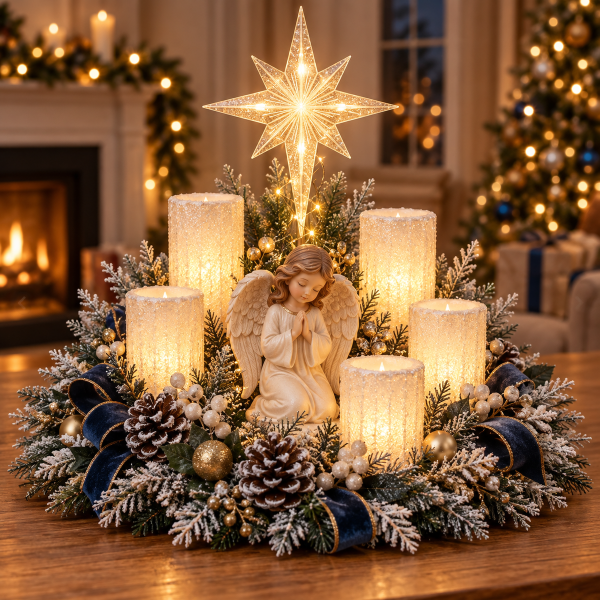 🎄 Leuchtendes Weihnachts-Tischarrangement mit warmer flammenloser Kerzenbeleuchtung ✨🕯️