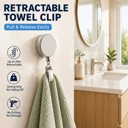 🪝Self-Retracting Towel Holder – No-Drill Wall Hook with Auto-Rewind Cord