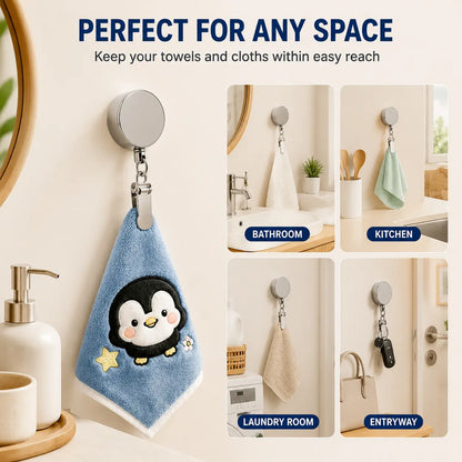 🪝Self-Retracting Towel Holder – No-Drill Wall Hook with Auto-Rewind Cord