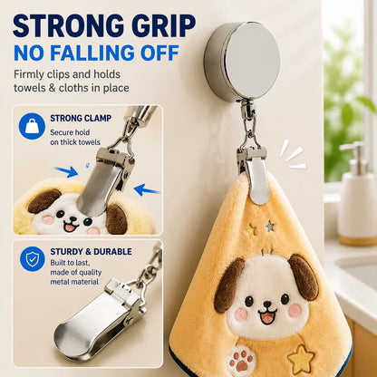 🪝Self-Retracting Towel Holder – No-Drill Wall Hook with Auto-Rewind Cord