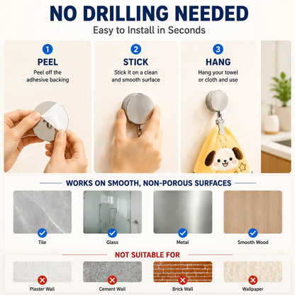 🪝Self-Retracting Towel Holder – No-Drill Wall Hook with Auto-Rewind Cord