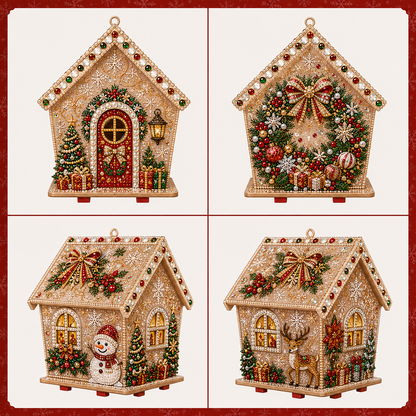 🏡 DIY Christmas Village Wooden House Diamond Art Kit – 3D Rhinestone Holiday Decor