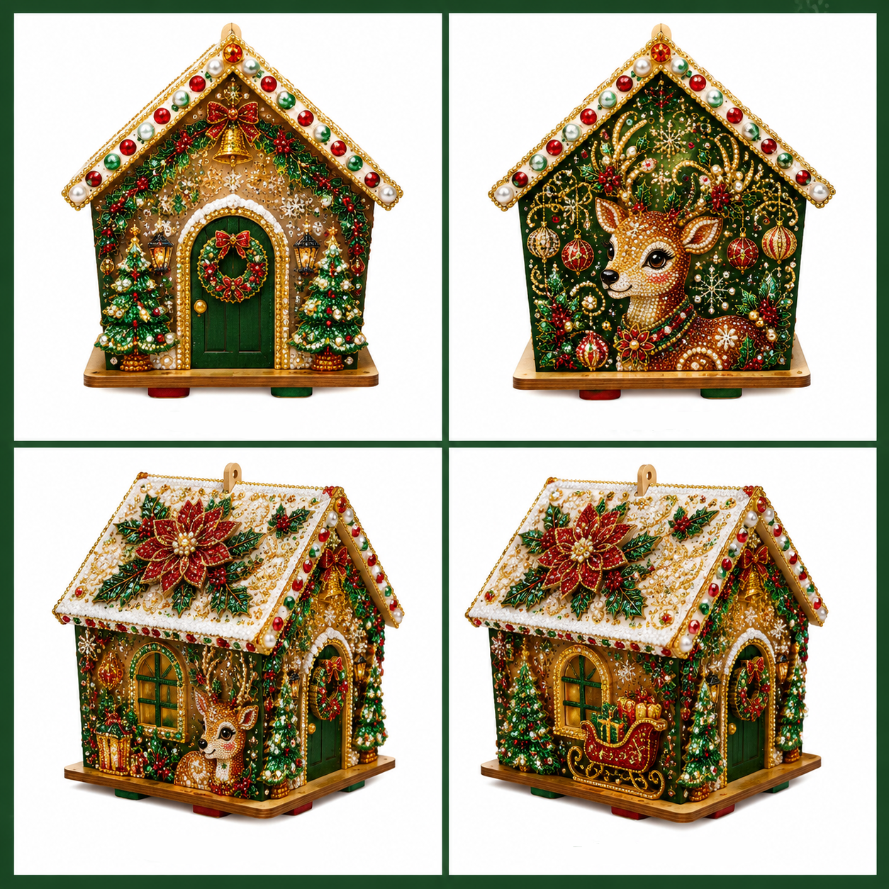 🏡 DIY Christmas Village Wooden House Diamond Art Kit – 3D Rhinestone Holiday Decor