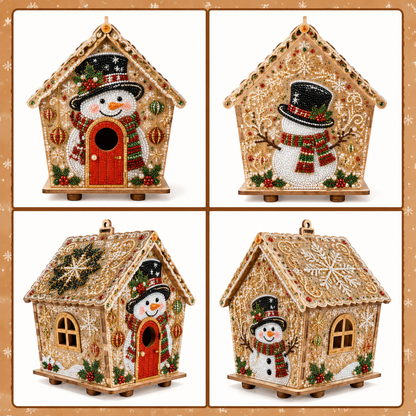 🏡 DIY Christmas Village Wooden House Diamond Art Kit – 3D Rhinestone Holiday Decor