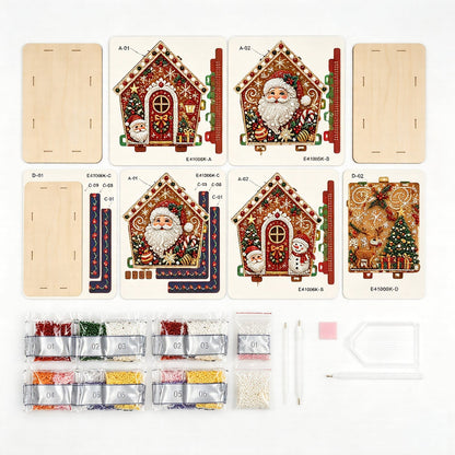 🏡 DIY Christmas Village Wooden House Diamond Art Kit – 3D Rhinestone Holiday Decor