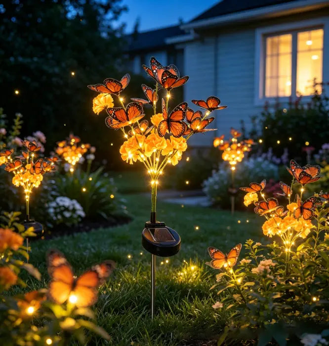 Solar Marigold &amp; Butterfly Garden Stake Lights,