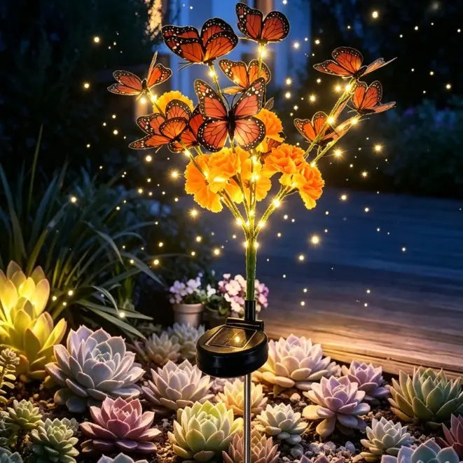 Solar Marigold &amp; Butterfly Garden Stake Lights,