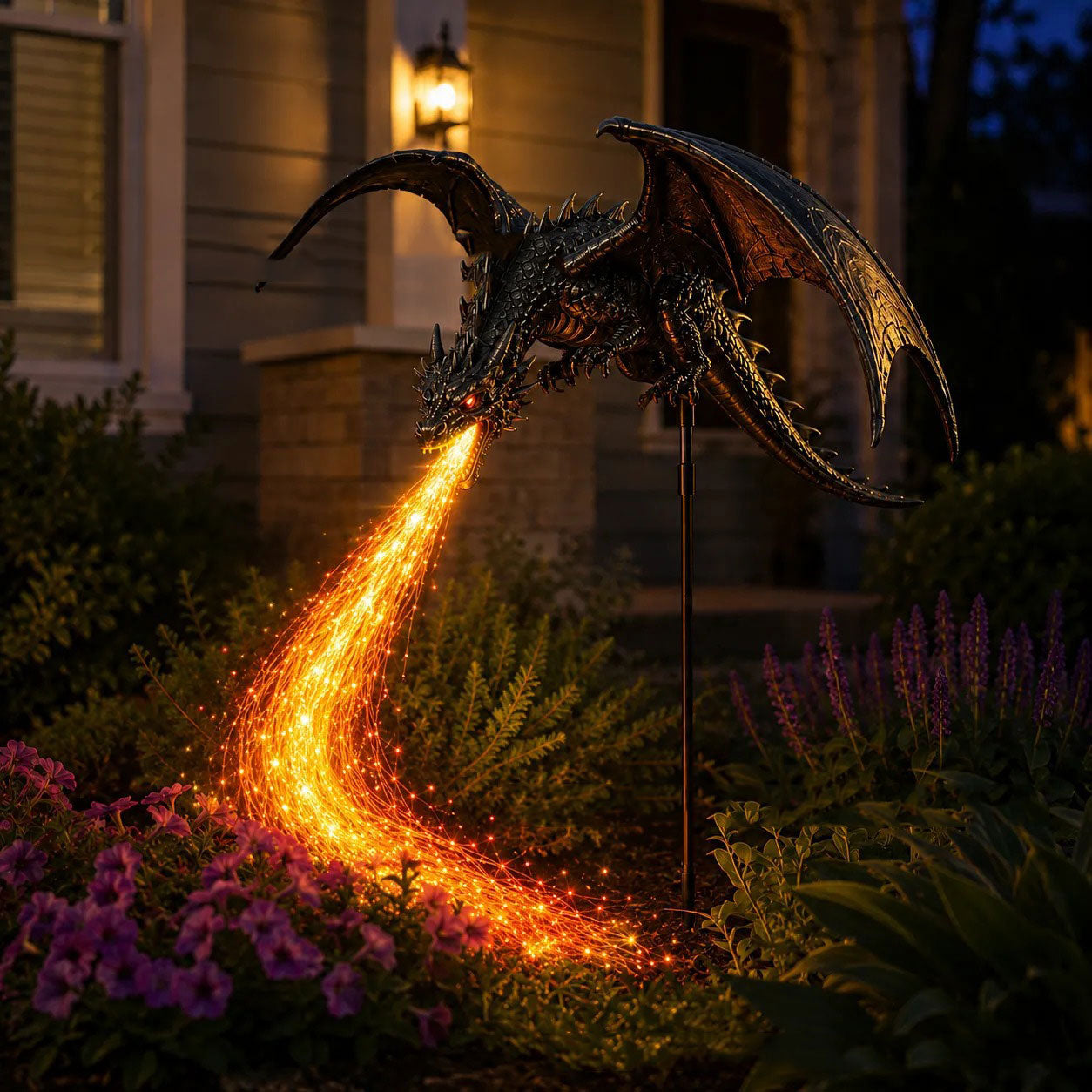 🐉 Dragon Flame Solar Garden Statue – Fire-Breathing Dragon Sculpture with LED Flame Light