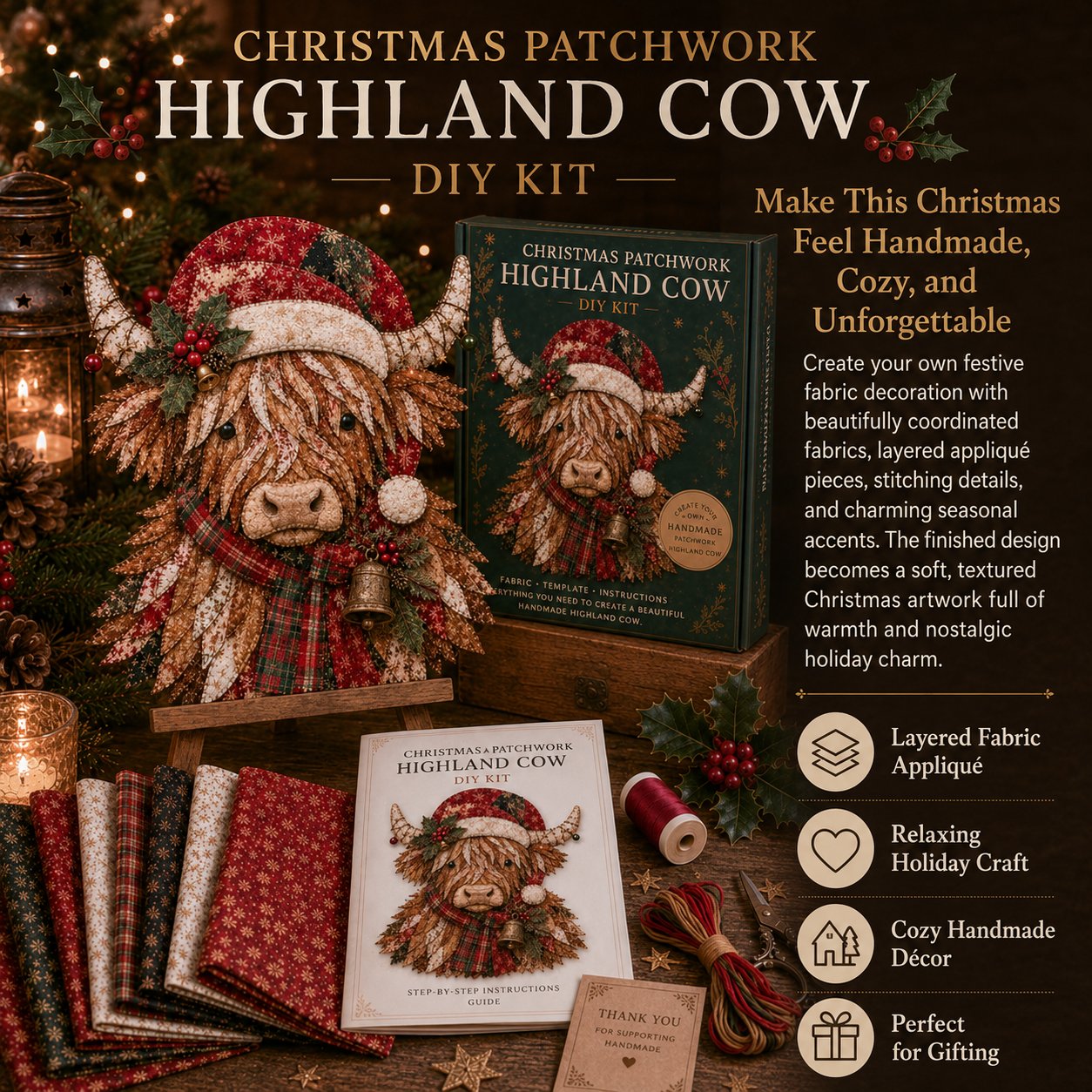 🔥🎅🎄 Christmas Patchwork Fabric DIY Decor Kit – Beautiful Handmade Décor, No Experience Needed