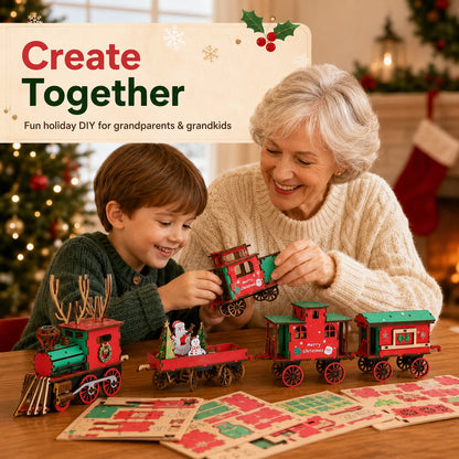 🔥LAST DAY 50% OFF 🎄🚂DIY 3D Wooden Christmas Train Model Kit