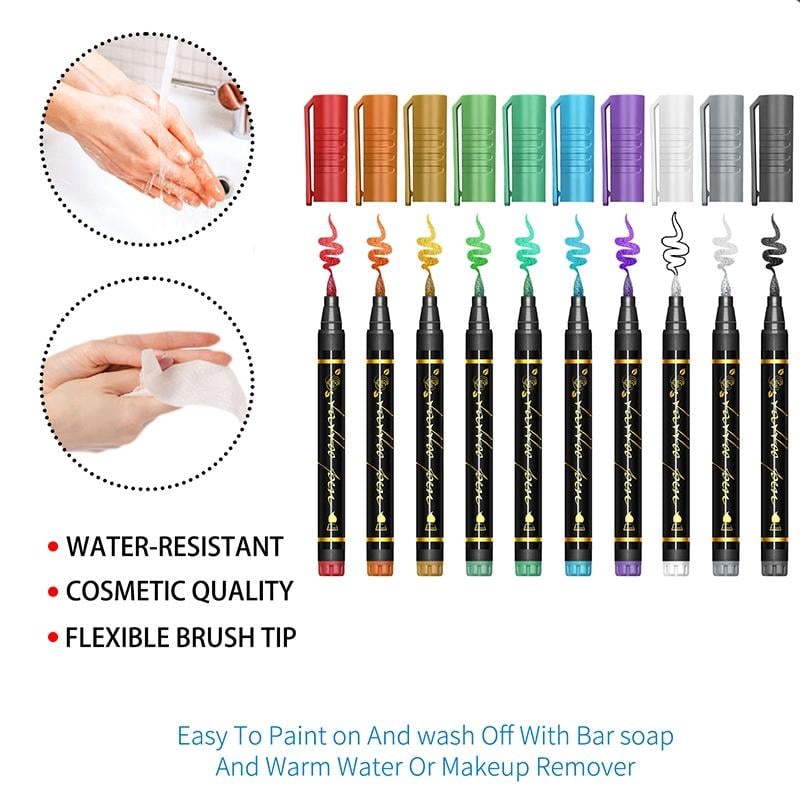 🎨 10-Color Body Paint Markers – Skin-Safe Face & Body Art Pens for Halloween Makeup and Creative Designs