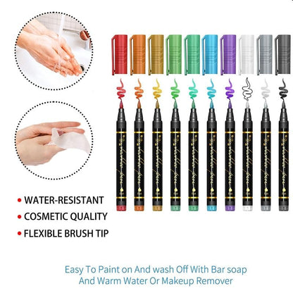 🎨 10-Color Body Paint Markers – Skin-Safe Face & Body Art Pens for Halloween Makeup and Creative Designs
