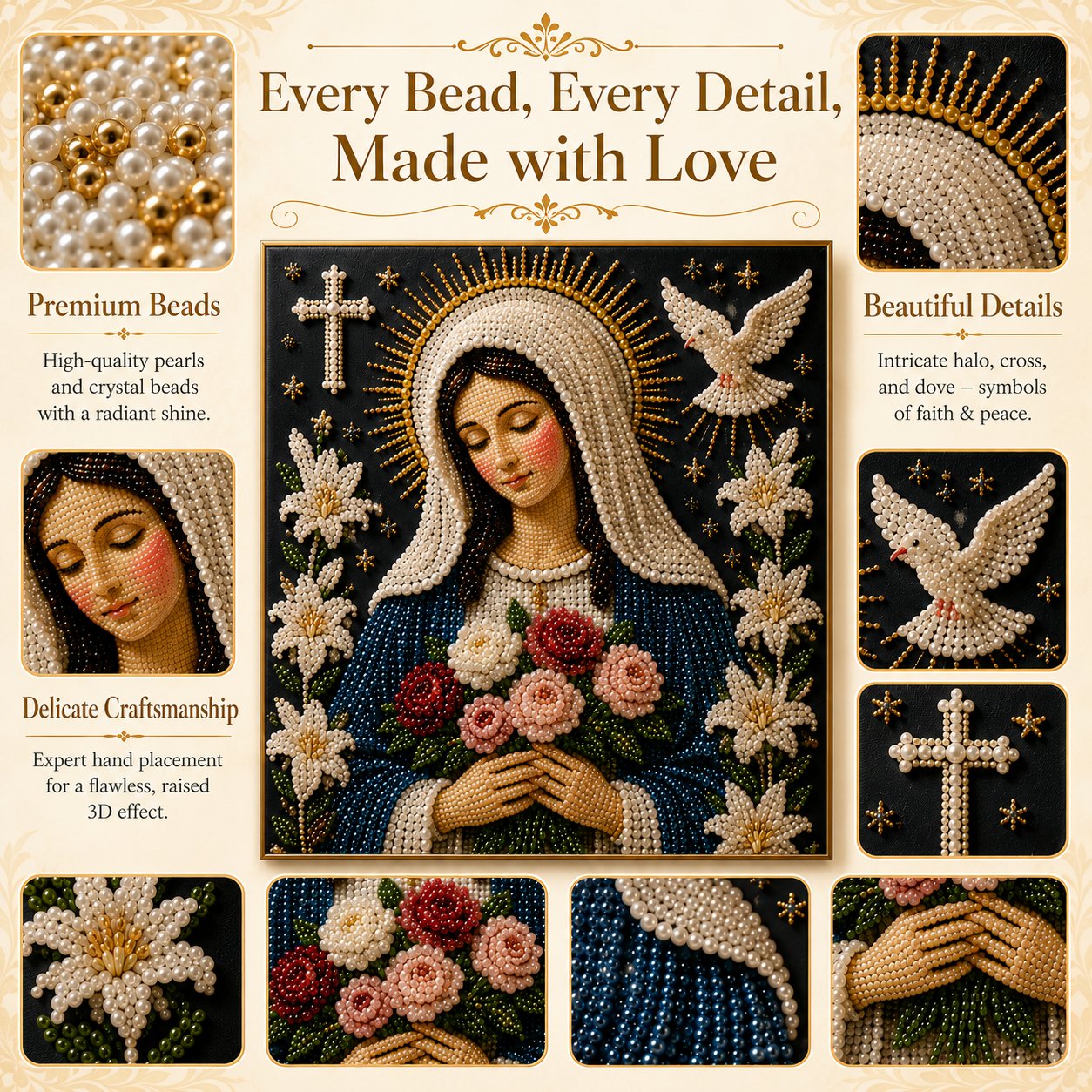 🙏✨ New Arrival 49% OFF – Virgin Mary Pearl Bead DIY Art Kit | A Beautiful Faith-Inspired Gift