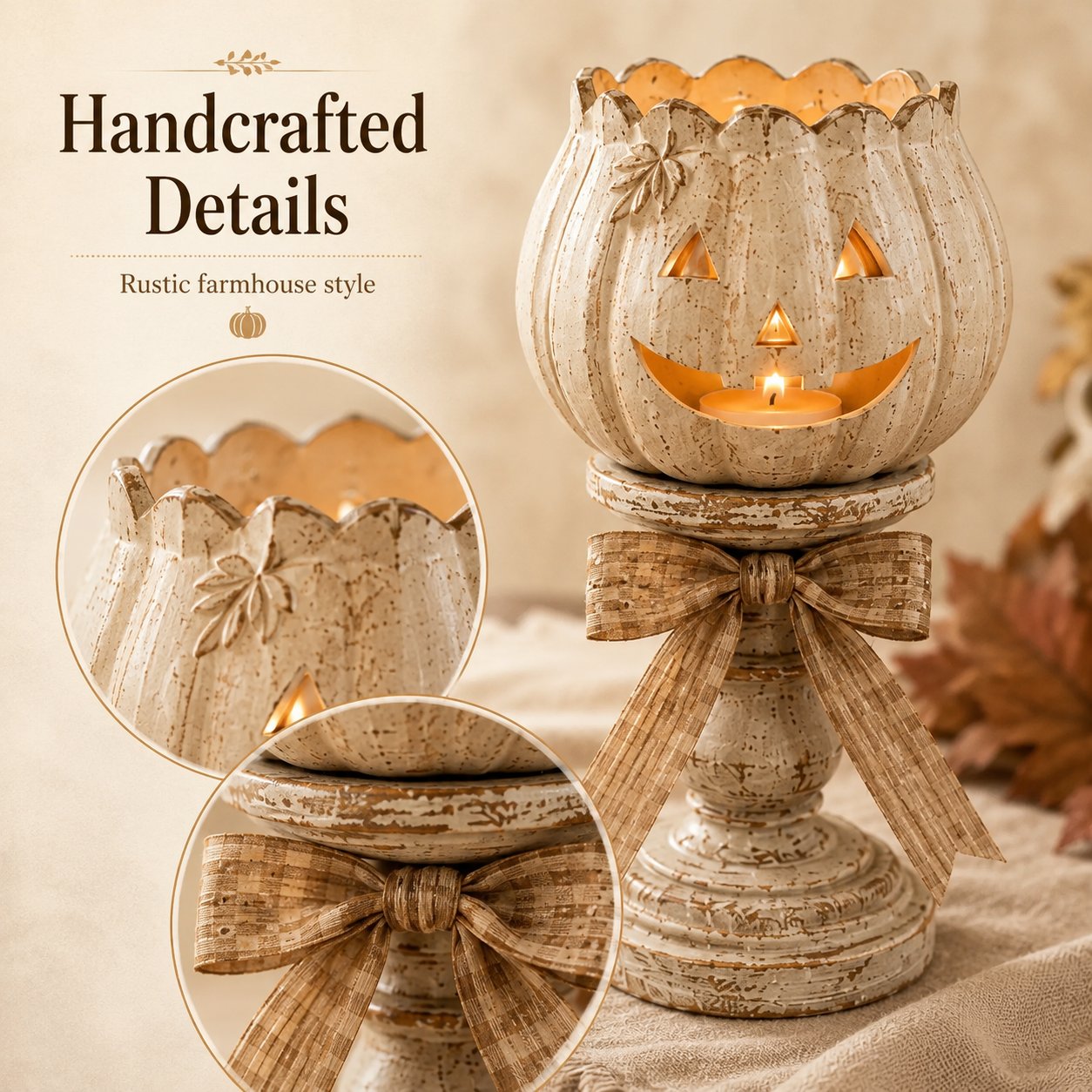 🎃 Rustic Distressed White Pumpkin Tealight Holder for Fall & Thanksgiving Decor 🍂