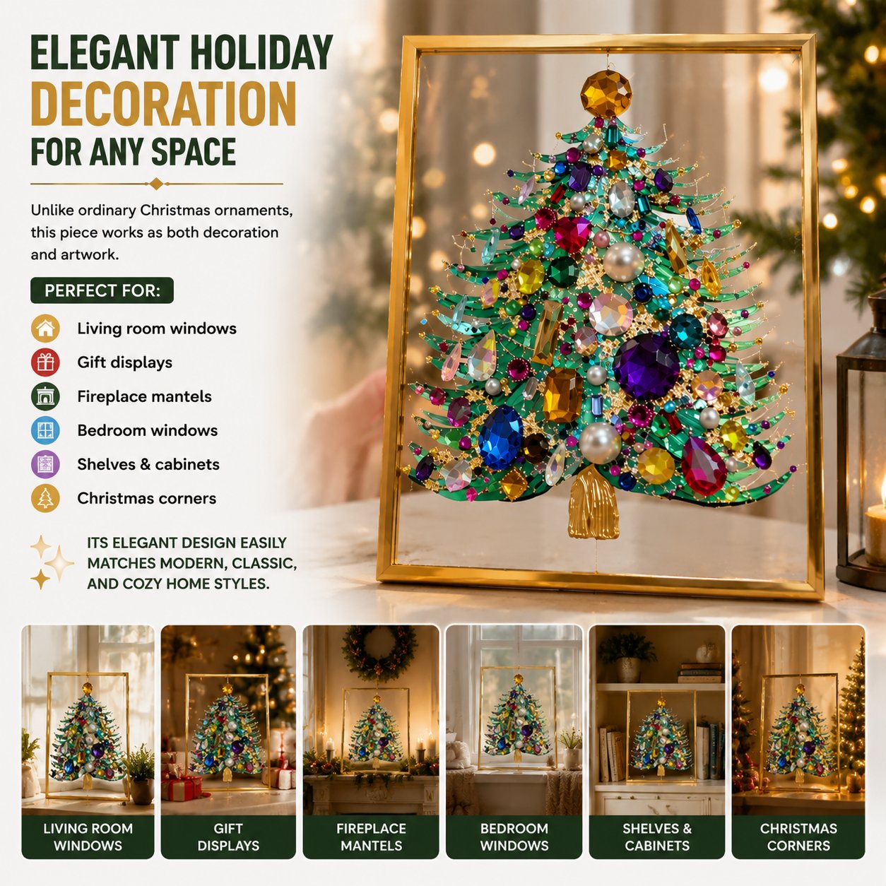 🎄 Gemstone Christmas Tree Stained Glass Art — Bring Magical Christmas Sparkle Into Your Home ✨