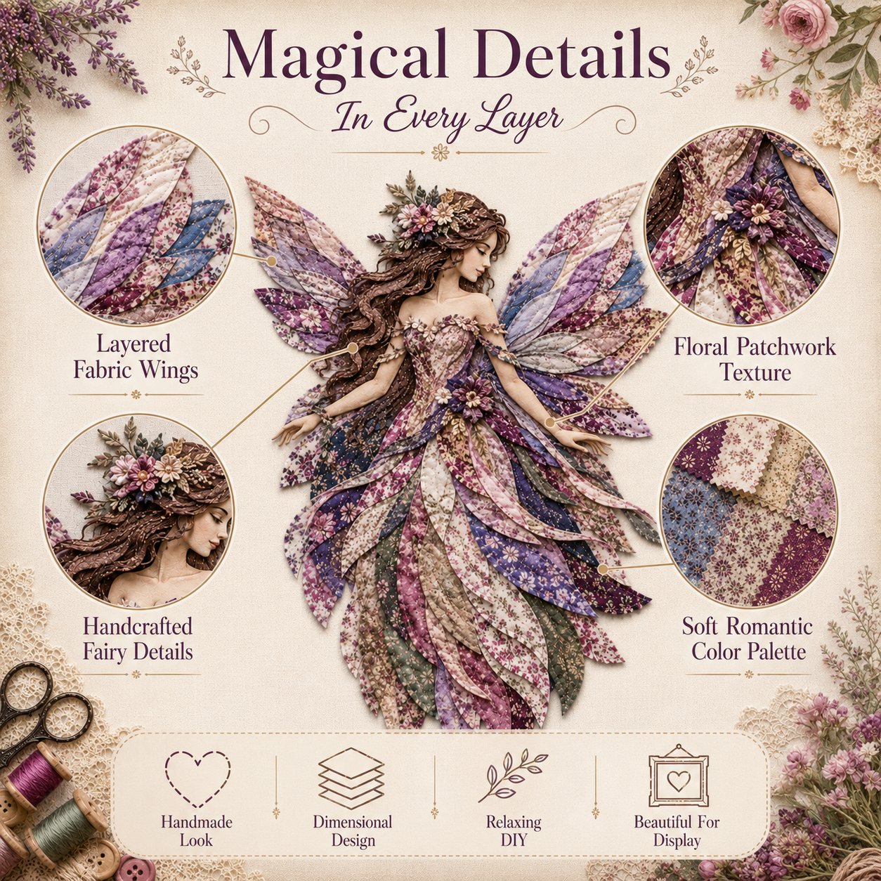 🔥🧚‍♀️ Fairy Wing Patchwork DIY Kit – Create A Magical Handmade Fabric Wall Hanging