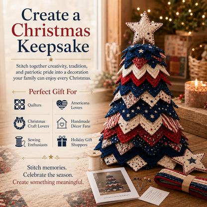 🇺🇸 Americana Patchwork Christmas Tree Quilt Kit – Complete DIY Quilting Craft Set