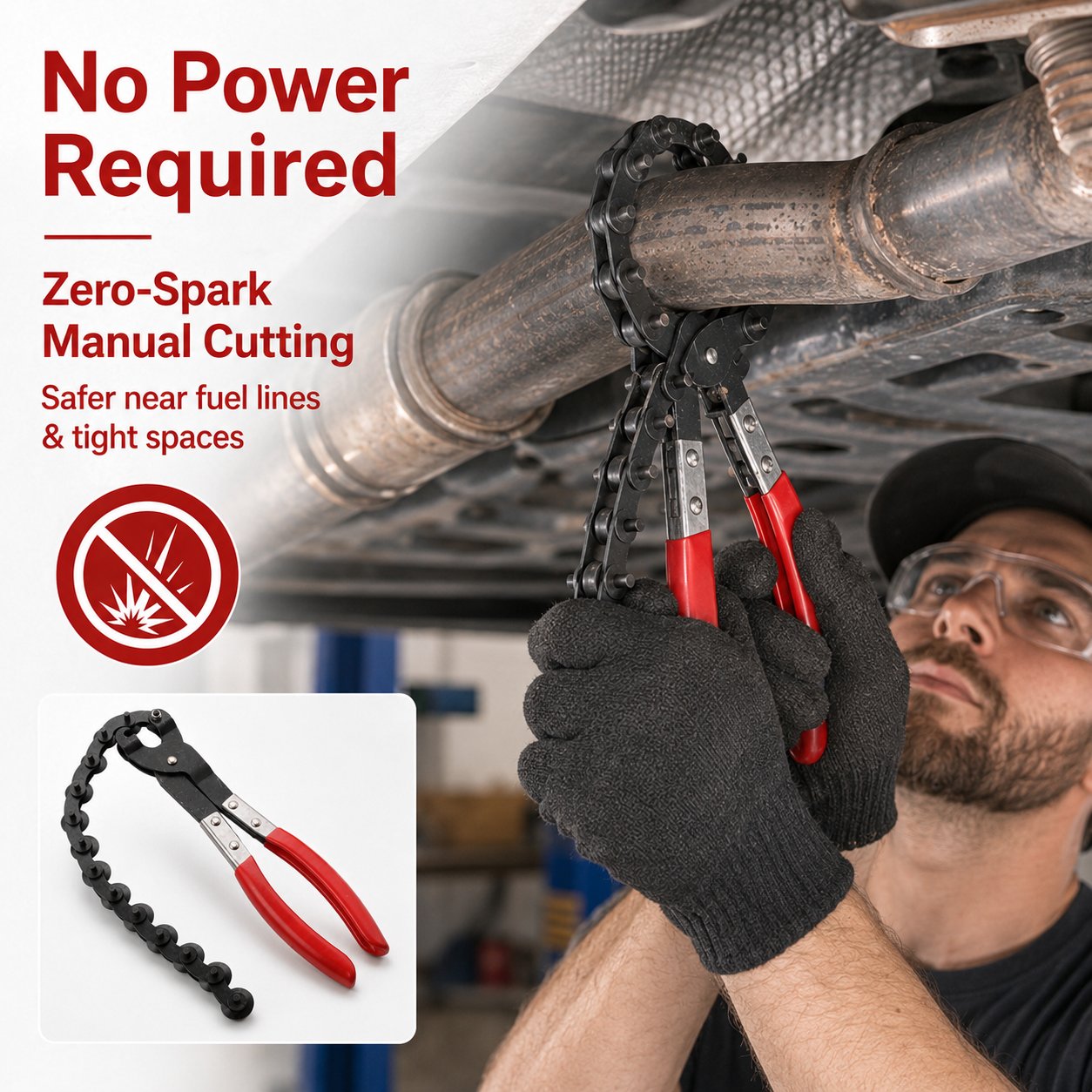 🔧 Heavy-Duty Spark-Free Exhaust Pipe Chain Cutter