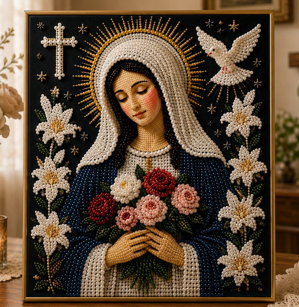 🙏✨ New Arrival 49% OFF – Virgin Mary Pearl Bead DIY Art Kit | A Beautiful Faith-Inspired Gift
