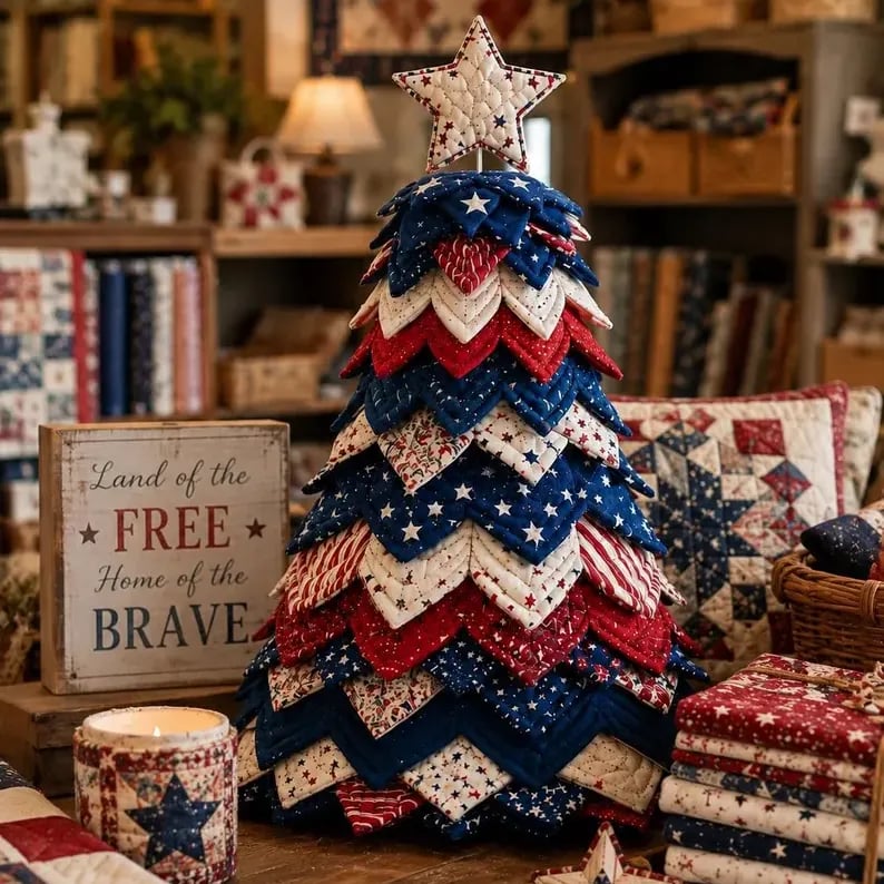 🇺🇸 Americana Patchwork Christmas Tree Quilt Kit – Complete DIY Quilting Craft Set