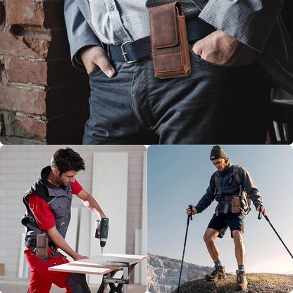 📱 Leather Waist Phone Holster – Multi-Pocket Belt Pouch with Card Holder & Easy Access Design