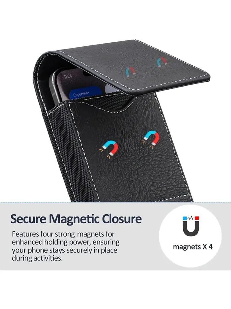 📱 Leather Waist Phone Holster – Multi-Pocket Belt Pouch with Card Holder & Easy Access Design