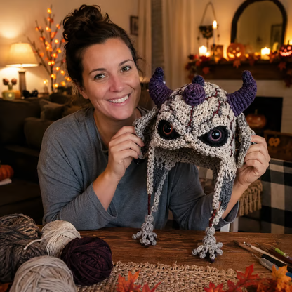 🎃 DIY Halloween Monster Hood Crochet Kit – Soft Yarn Craft Set with Step-by-Step Guide