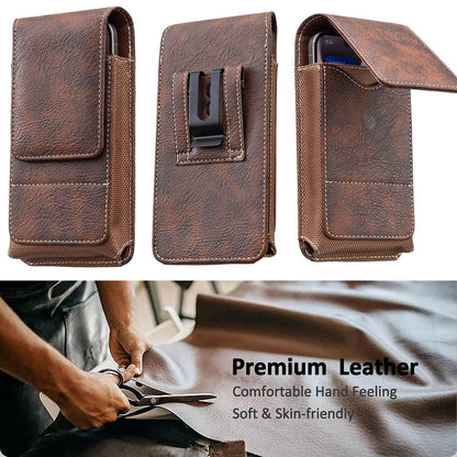 📱 Leather Waist Phone Holster – Multi-Pocket Belt Pouch with Card Holder & Easy Access Design