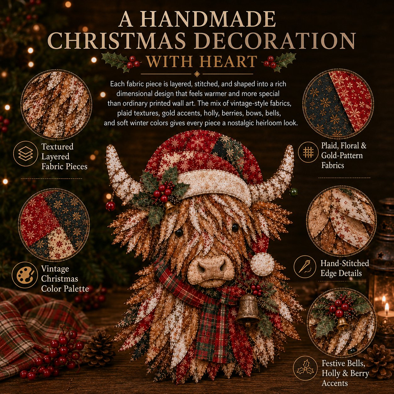 🔥🎅🎄 Christmas Patchwork Fabric DIY Decor Kit – Beautiful Handmade Décor, No Experience Needed