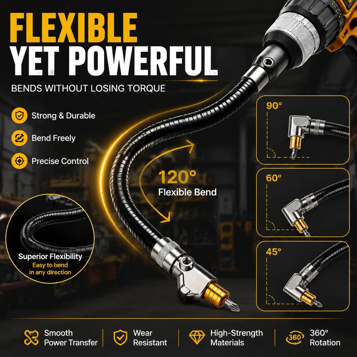 🔧 90° Right Angle Drill Attachment – Flexible Angle Driver for Tight Spaces