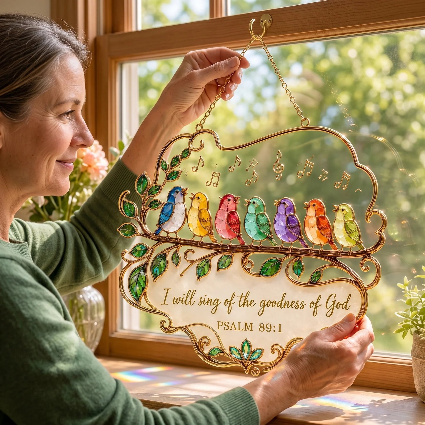 🎵🕊️✨ Psalm 89:1 Songbird Stained Glass Window Suncatcher