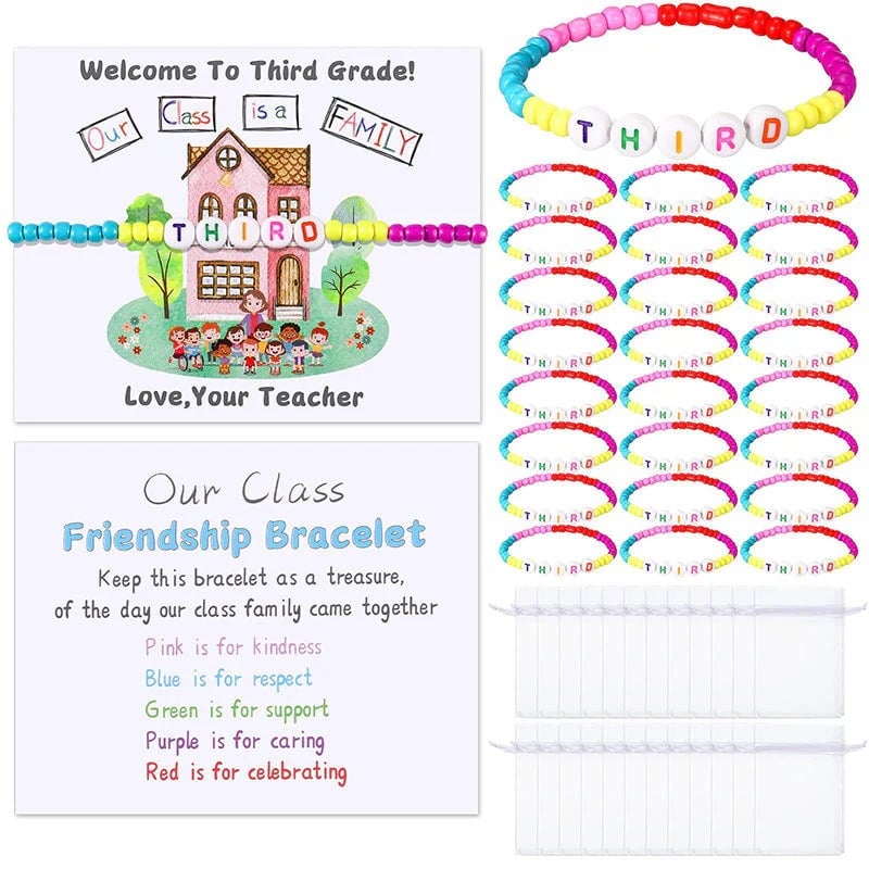 🌈📿 25-Pack Welcome Bead Bracelets for Classroom Back-to-School Gifts 🍎✨