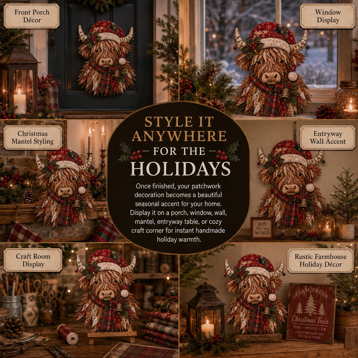 🔥🎅🎄 Christmas Patchwork Fabric DIY Decor Kit – Beautiful Handmade Décor, No Experience Needed
