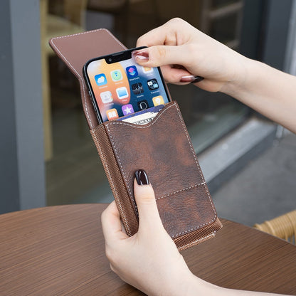 📱 Leather Waist Phone Holster – Multi-Pocket Belt Pouch with Card Holder & Easy Access Design