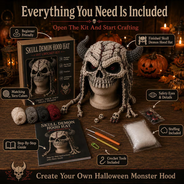 🎃 DIY Halloween Monster Hood Crochet Kit – Soft Yarn Craft Set with Step-by-Step Guide