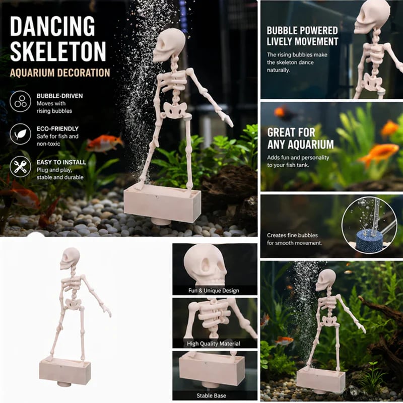 Halloween Dancing Skeleton Aquarium Air Stone 💀🫧