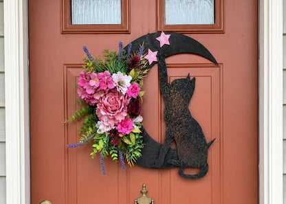 🔥Last Day 49% OFF🌙Halloween Gothic Black Cat Moon Floral Handmade Wreath(📦Buy 2 Free Shipping)