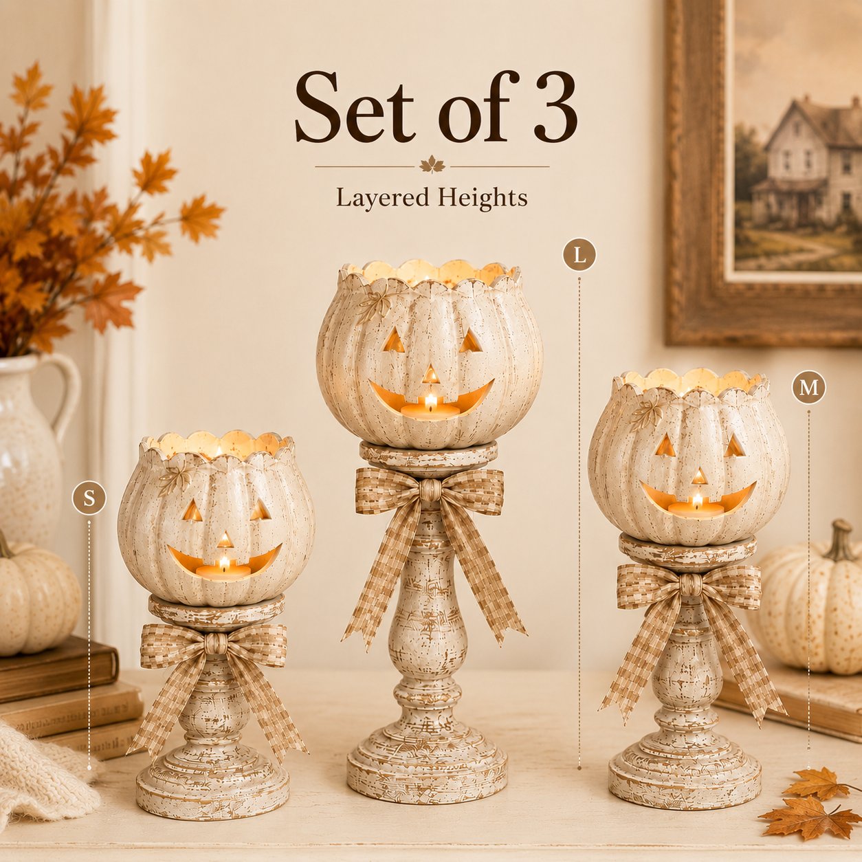 🎃 Rustic Distressed White Pumpkin Tealight Holder for Fall & Thanksgiving Decor 🍂