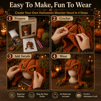 🎃 DIY Halloween Monster Hood Crochet Kit – Soft Yarn Craft Set with Step-by-Step Guide