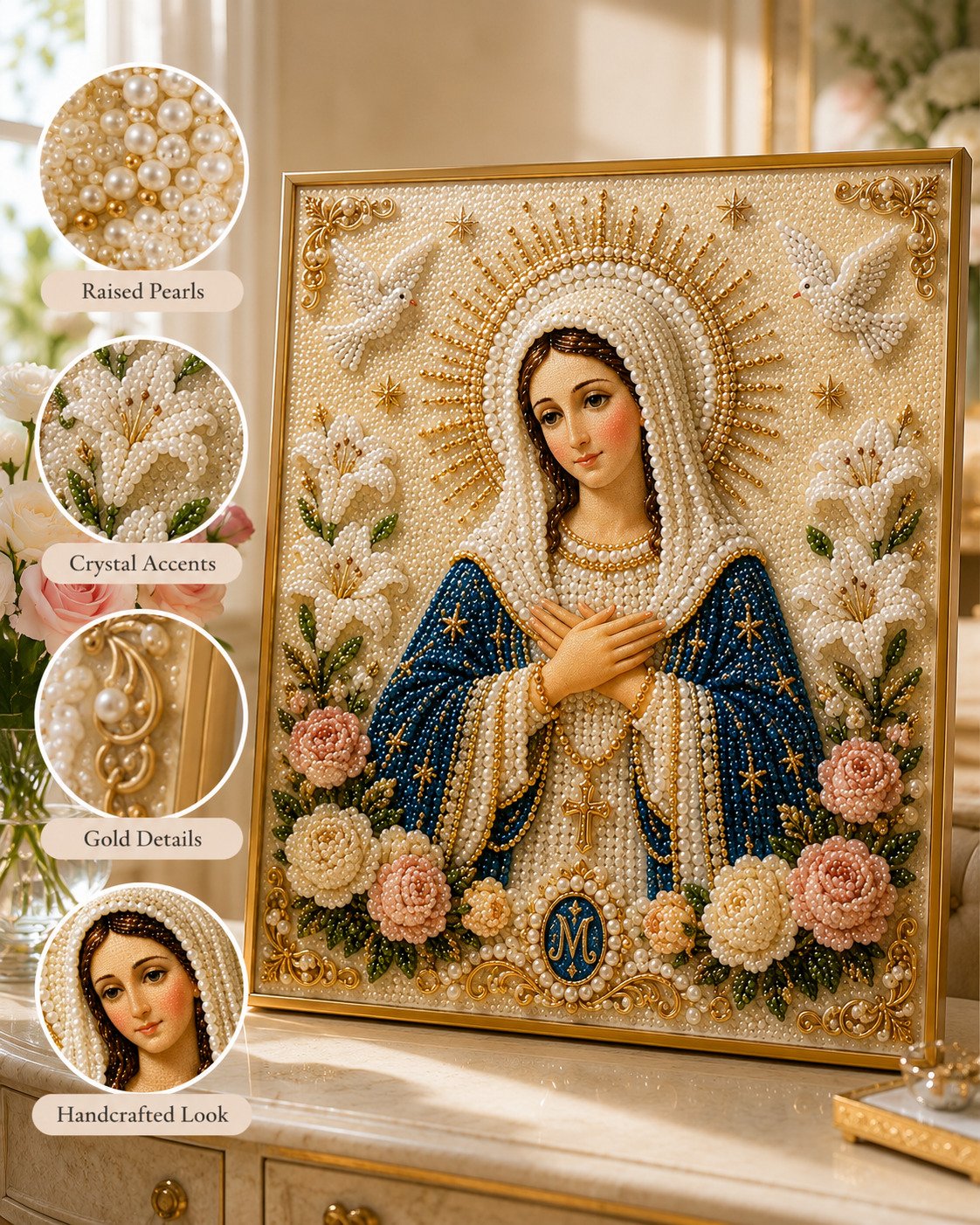 🙏✨ New Arrival 49% OFF – Virgin Mary Pearl Bead DIY Art Kit | A Beautiful Faith-Inspired Gift
