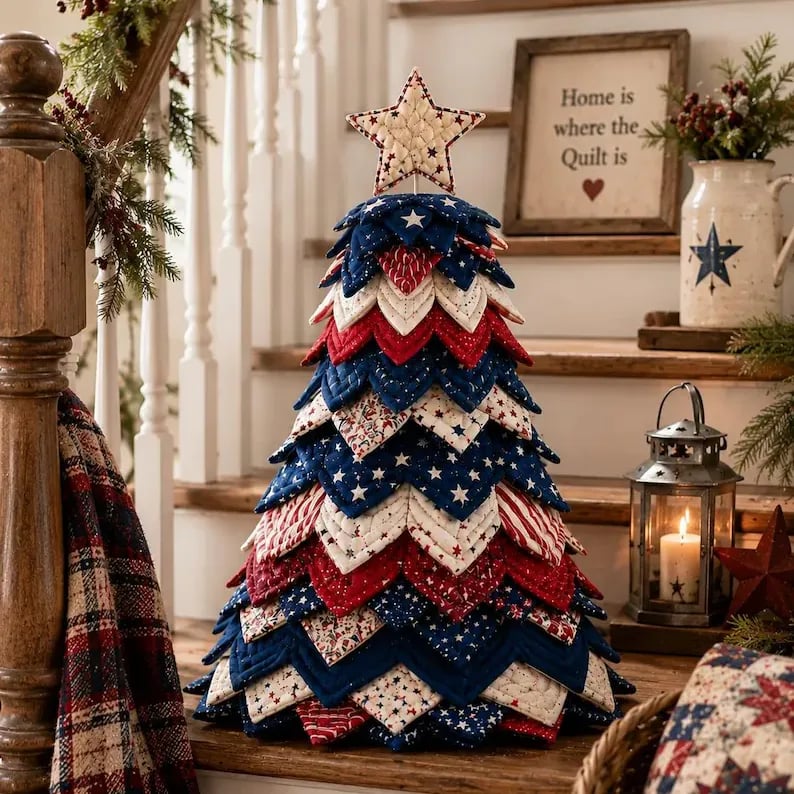 🇺🇸 Americana Patchwork Christmas Tree Quilt Kit – Complete DIY Quilting Craft Set