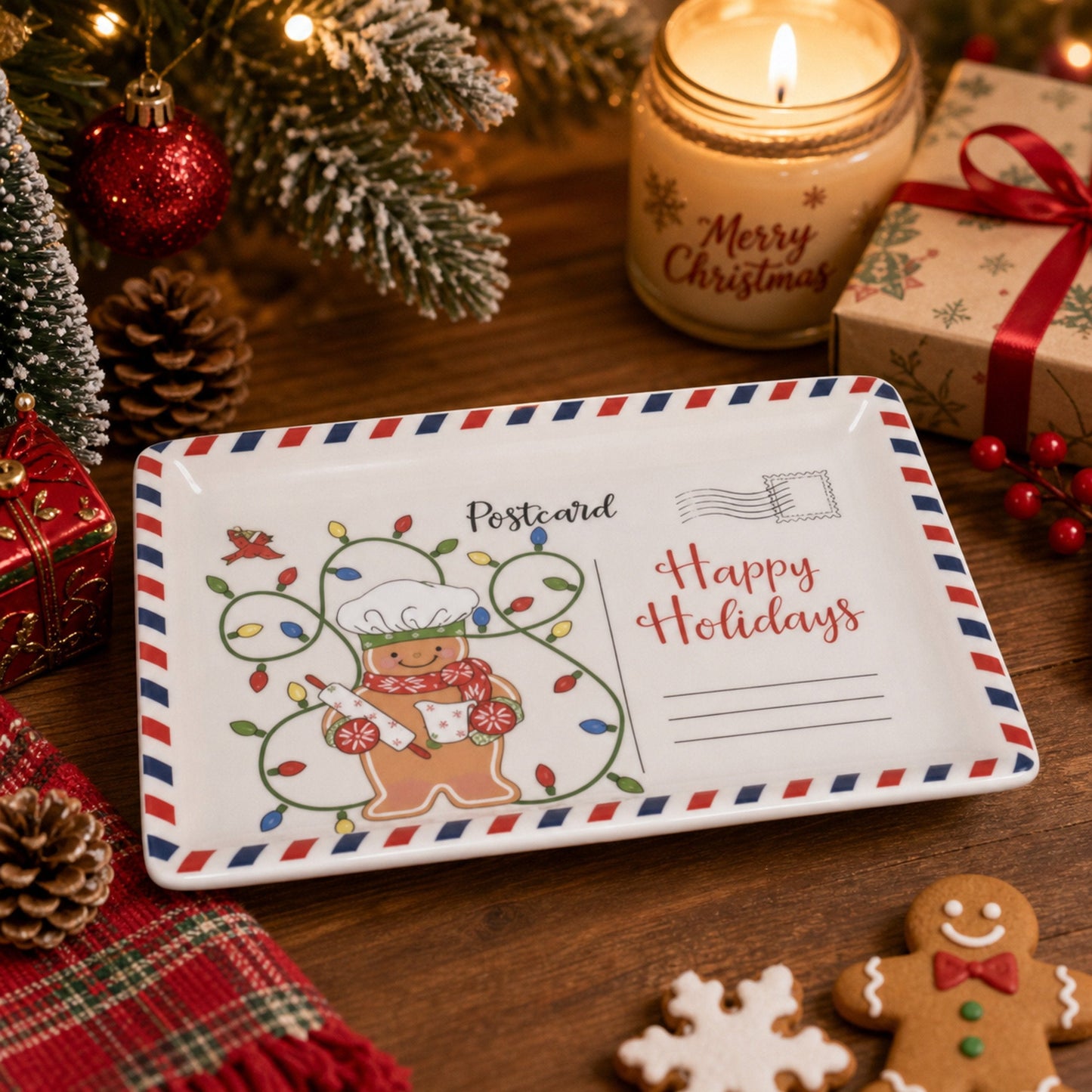 🎄🍪 Vintage Christmas Postcard Ceramic Platter