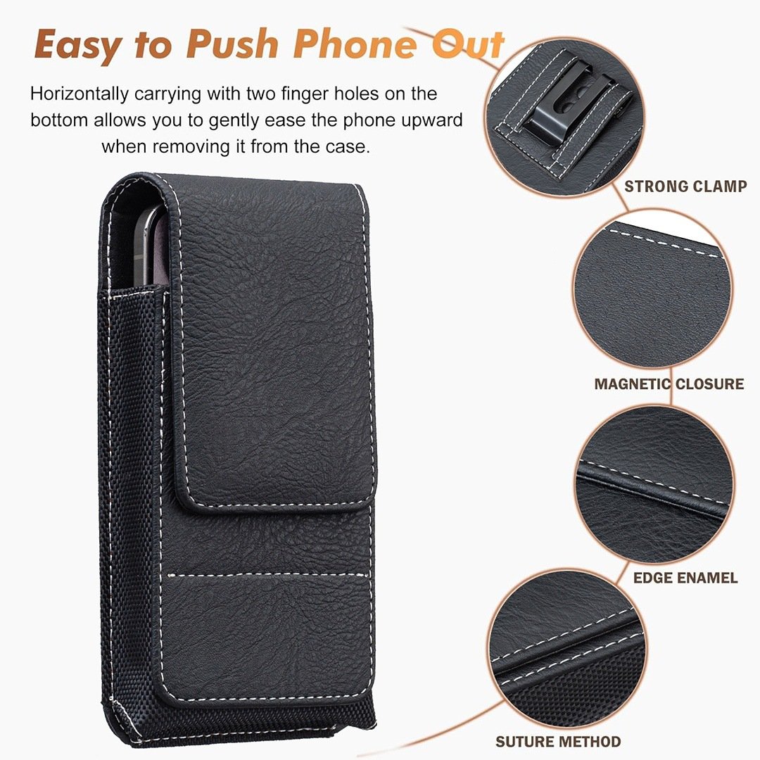 📱 Leather Waist Phone Holster – Multi-Pocket Belt Pouch with Card Holder & Easy Access Design