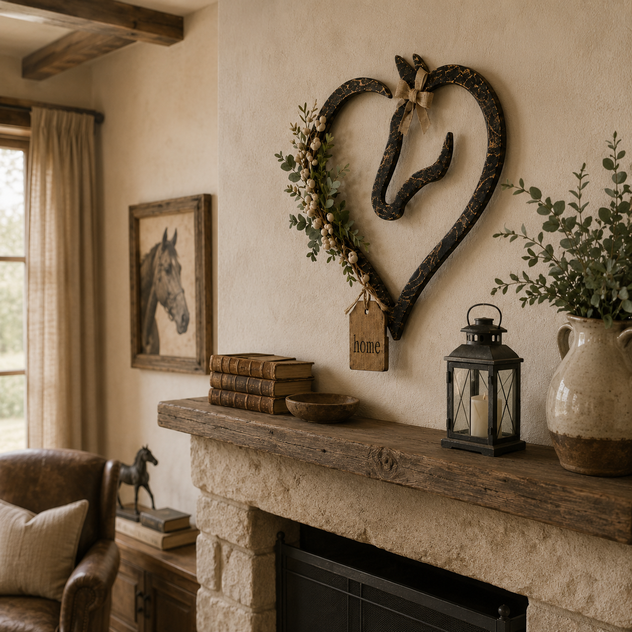 🐴🌿Equestrian Horse Heart Wall Decor with Greenery – Farmhouse Home Accent