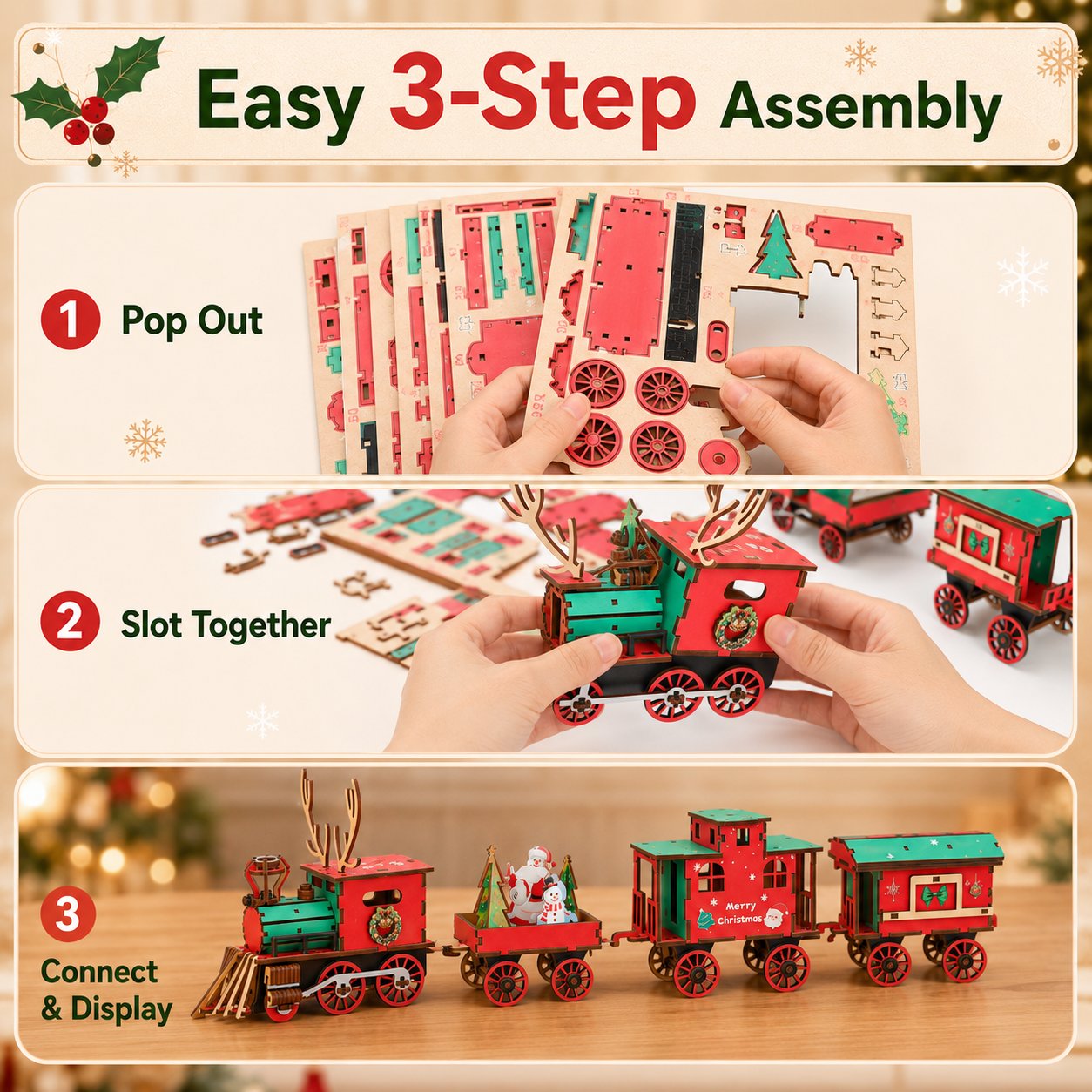 🔥LAST DAY 50% OFF 🎄🚂DIY 3D Wooden Christmas Train Model Kit