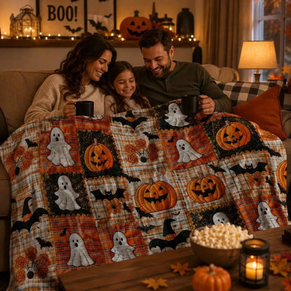 🎃Halloween Patchwork Flannel Blanket – Cozy Fall Throw Blanket For Spooky Season Home Decor 🎃