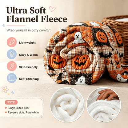 🎃Halloween Patchwork Flannel Blanket – Cozy Fall Throw Blanket For Spooky Season Home Decor 🎃
